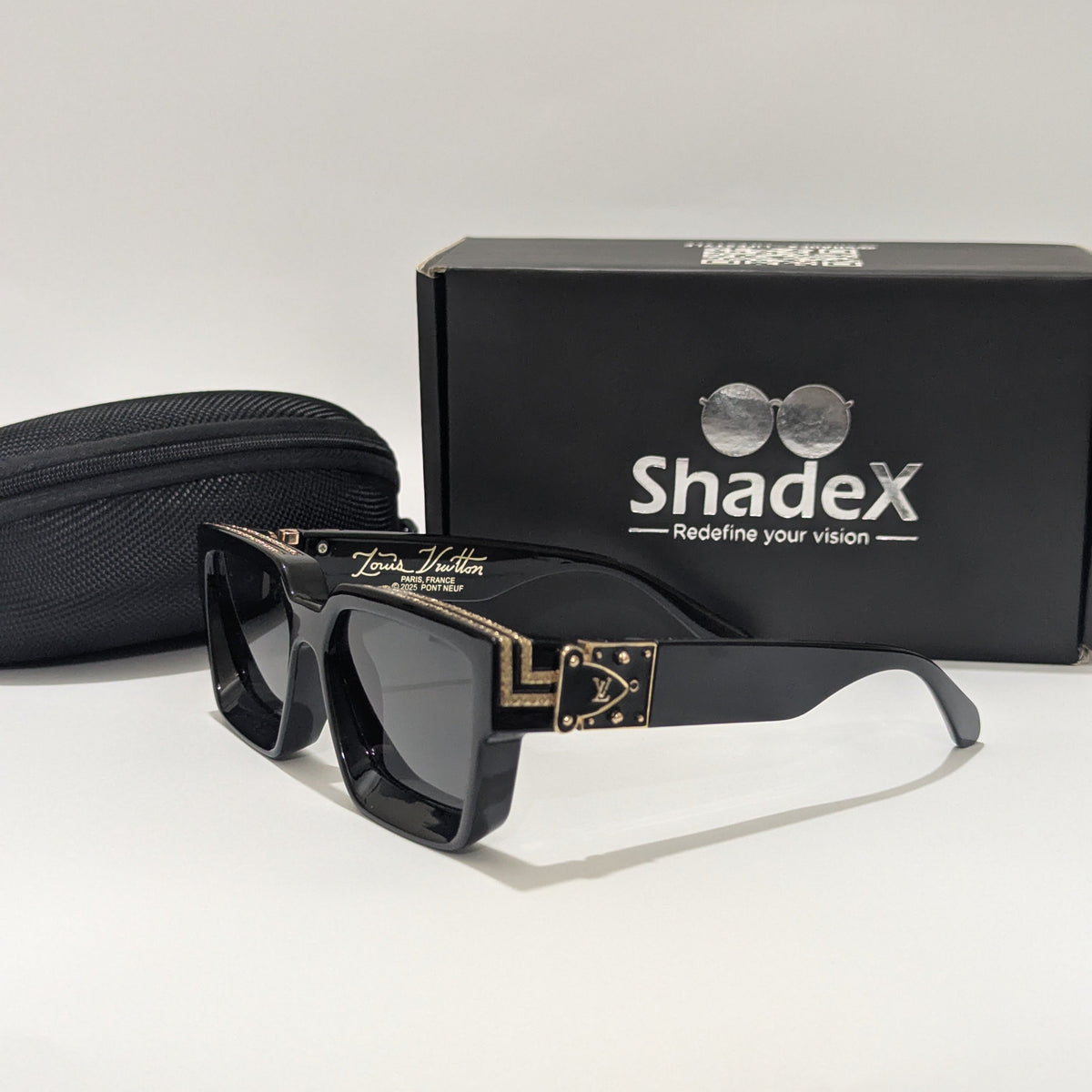 LV Black Acetate Gold Accent Sunglasses