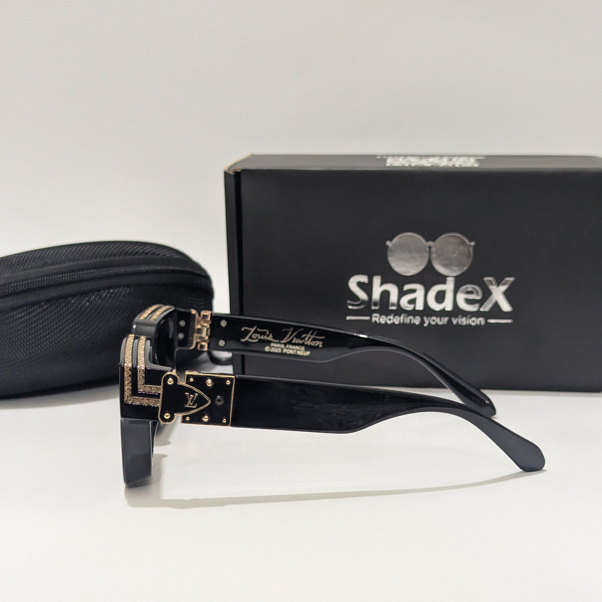 LV Black Acetate Gold Accent Sunglasses